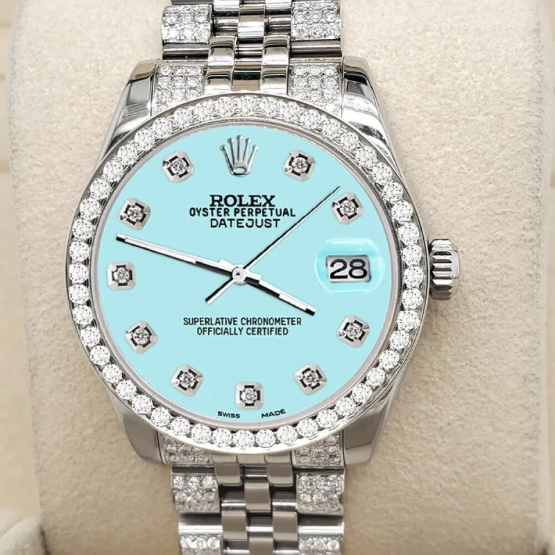 Rolex Datejust 31mm 3.30ct Diamond Bezel/Bracelet/Aqua Blue Dial Watch  TFJ-142508213 sold by Ruumur