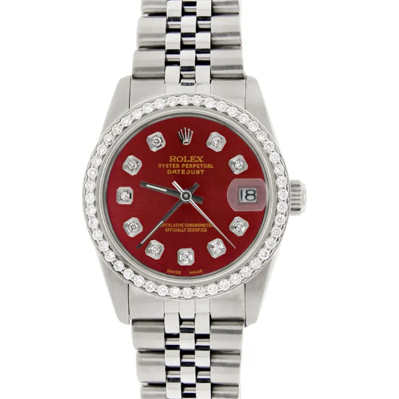 Rolex Datejust 31mm S/S Jubilee Women's Watch with Red Dial &amp; Diamond Bezel TFJ-142508134 sold by Ruumur