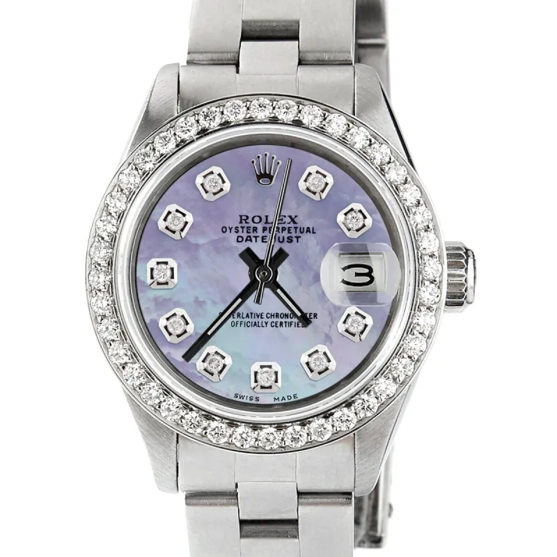 Rolex Datejust Ladies 26mm Steel Oyster w/Aqua Purple MOP Dial & Diamond Bezel TFJ-142508131 sold by Ruumur