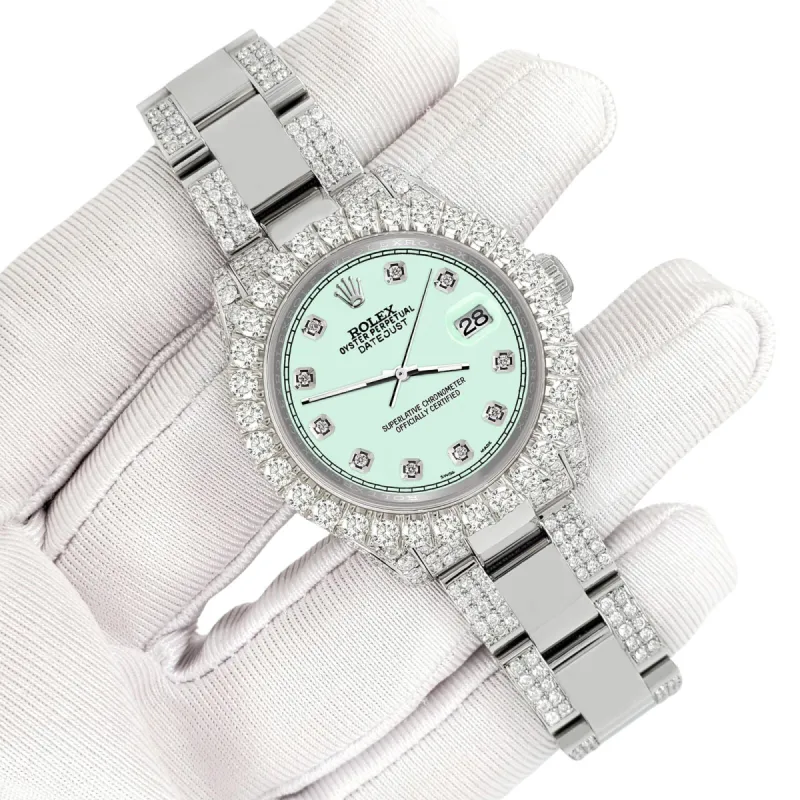 Rolex Datejust 31mm Pave 7.2ct Iced Diamond Malachite Track Watch  TFJ-142508408 made by Ruumur