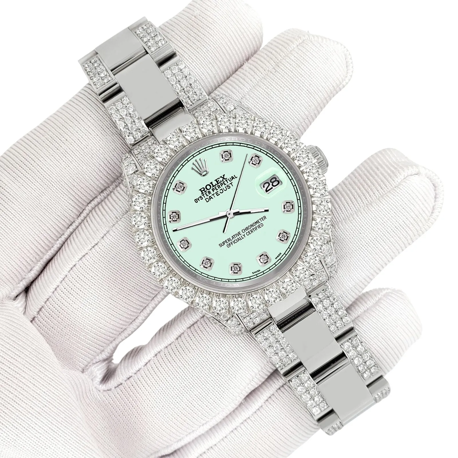 Rolex Datejust 31mm Pave 7.2ct Iced Diamond Malachite Track Watch TFJ-142508408 sold by Ruumur