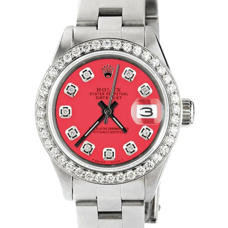 Rolex Datejust Ladies 26mm Diamond Bezel/Chic Red Dial Oyster Steel Watch TFJ-142508021 sold by Ruumur