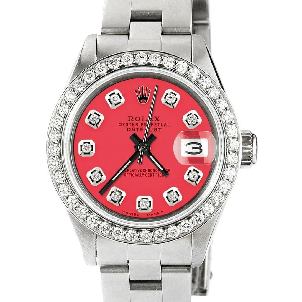 Rolex Datejust Ladies 26mm Diamond Bezel/Chic Red Dial Oyster Steel Watch TFJ-142508021 sold by Ruumur