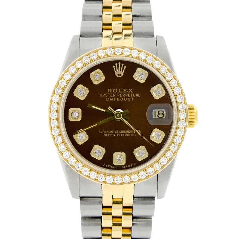Rolex Datejust 2-Tone Gold/Steel 31mm Womens Watch w/Brown Dial &amp; Diamond Bezel TFJ-142508137 sold by Ruumur
