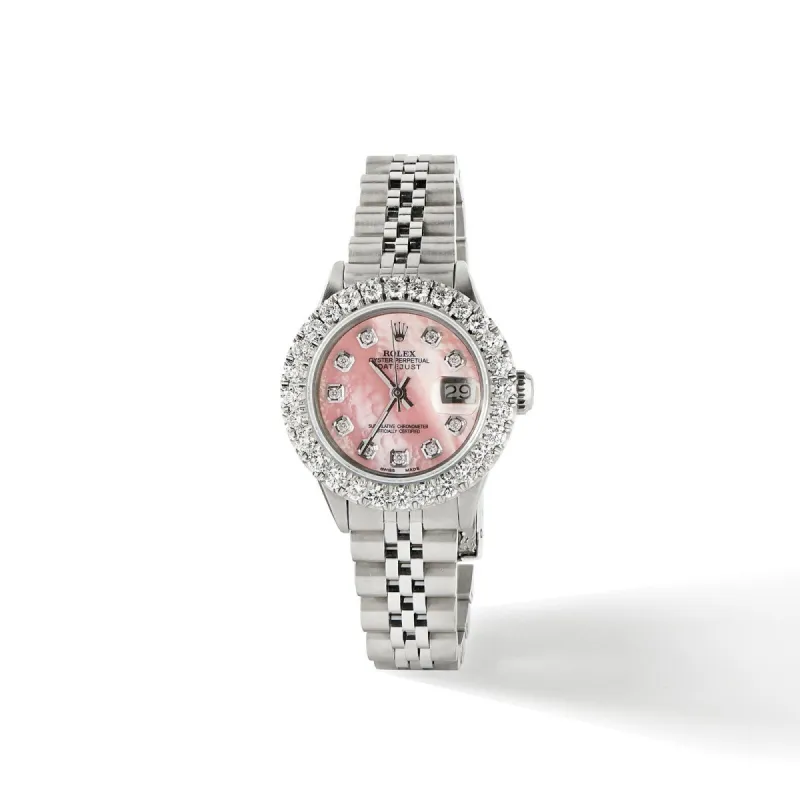 Rolex Datejust 26mm 2CT Diamond Bezel/Coral Pink Dial Jubilee Steel Watch TFJ-142508123 sold by Ruumur