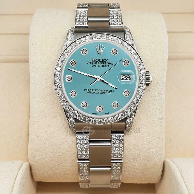 Rolex Datejust 31mm 3.5ct Diamond Bezel/Lugs/Bracelet/Turquoise Dial Steel Watch TFJ-142508814 sold by Ruumur