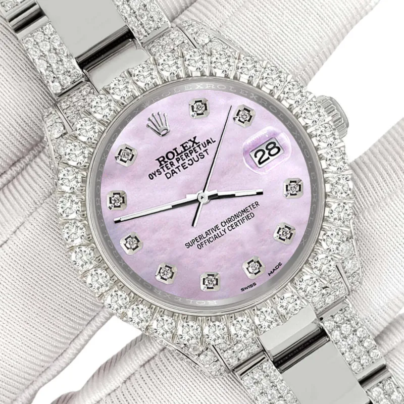 Rolex Datejust 31mm Pave 7.2ct Iced Diamond Pink Pearl Watch 178240 TFJ-142508414 sold by Ruumur