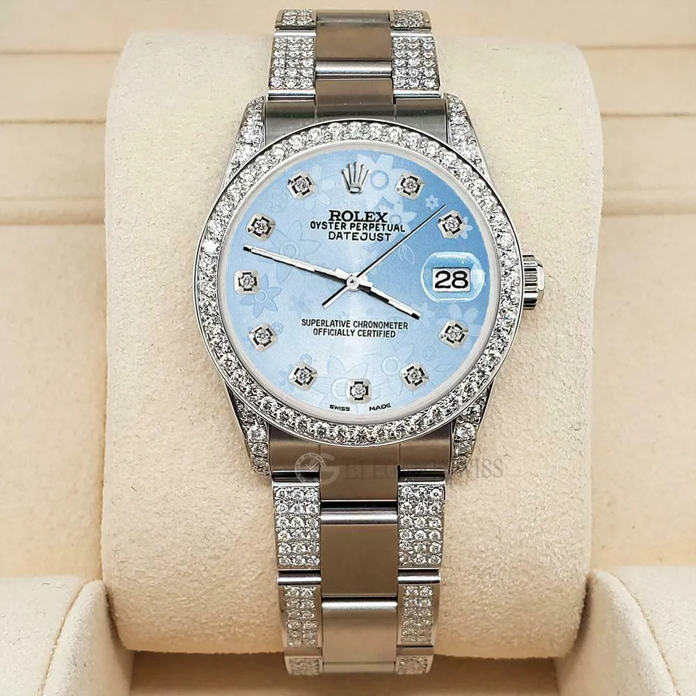 Rolex Datejust 31mm 3.5ct Diamond Bezel/Lugs/Bracelet/Blue Floral Dial Watch TFJ-142508819 sold by Ruumur