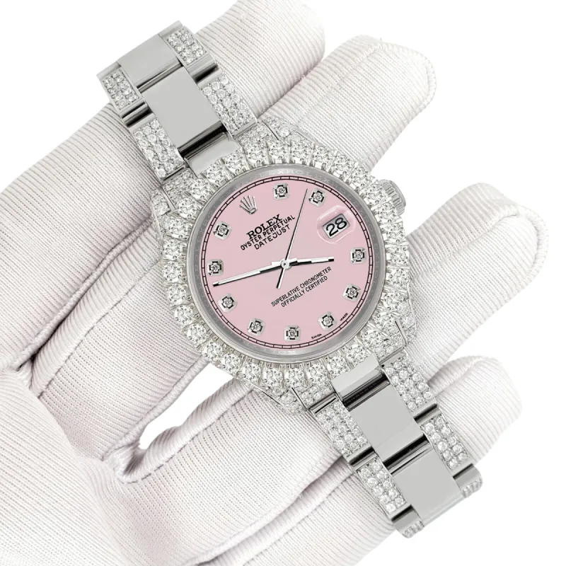 Rolex Datejust 31mm Pave 7.2ct Iced Diamond Orchid Pink Track Watch TFJ-142508459 sold by Ruumur