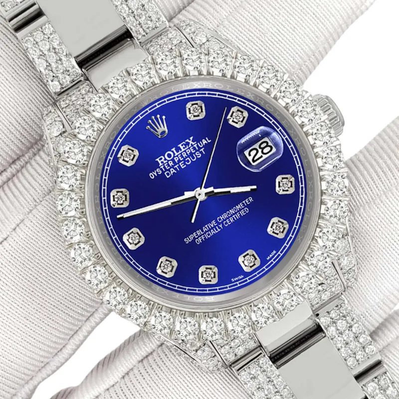 Rolex Datejust 31mm Pave 7.2ct Iced Diamond Navy Blue Track Watch  TFJ-142508463 sold by Ruumur