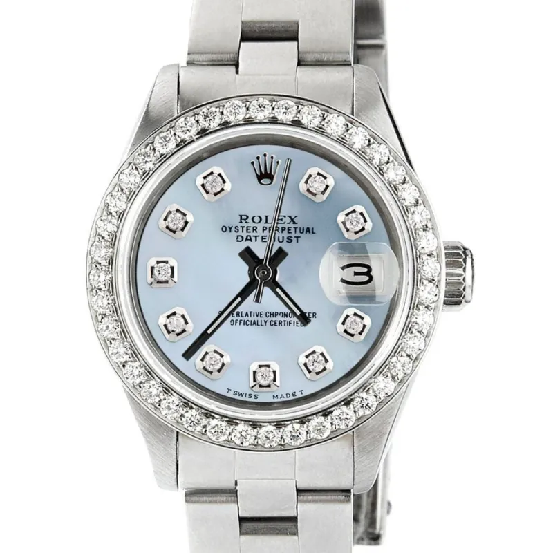 Rolex Datejust Ladies 26mm Diamond Bezel/Blue Carolina MOP Dial Oyster Watch TFJ-142508030 sold by Ruumur