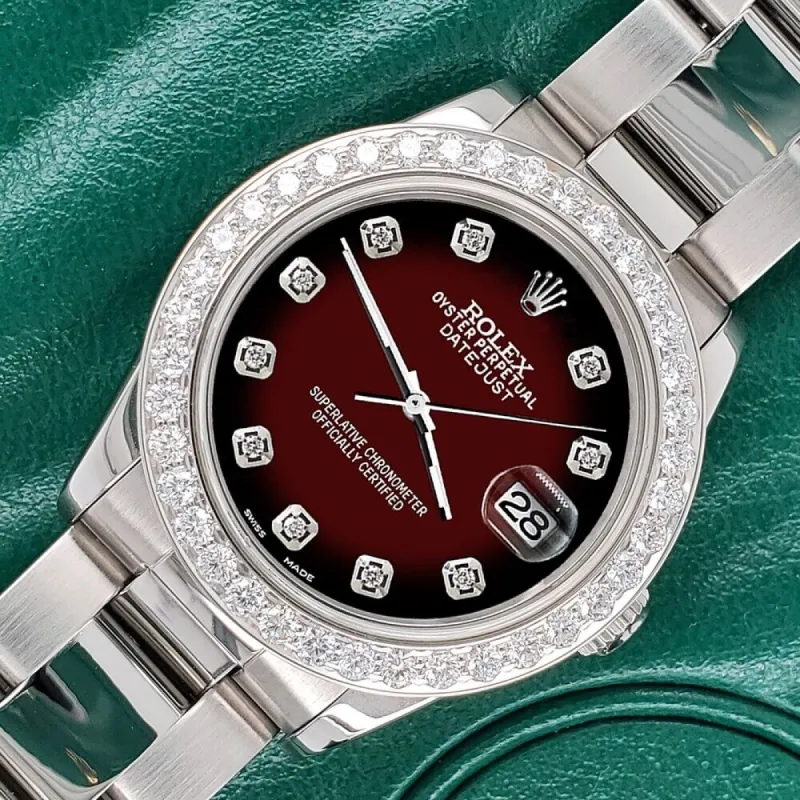 Rolex Datejust Midsize 31mm 1.52ct Bezel/Maroon Vignette Dial Steel Oyster Watch TFJ-142507874 sold by Ruumur
