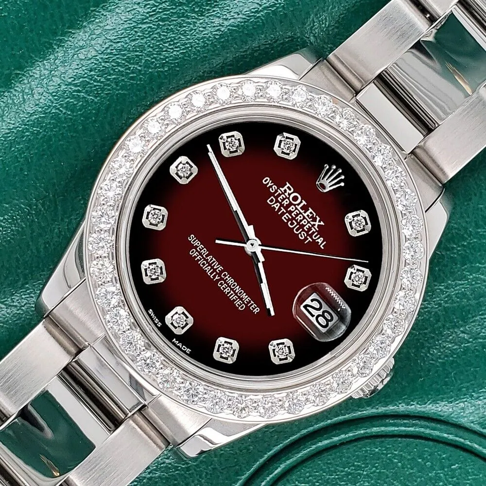 Rolex Datejust Midsize 31mm 1.52ct Bezel/Maroon Vignette Dial Steel Oyster Watch TFJ-142507874 sold by Ruumur