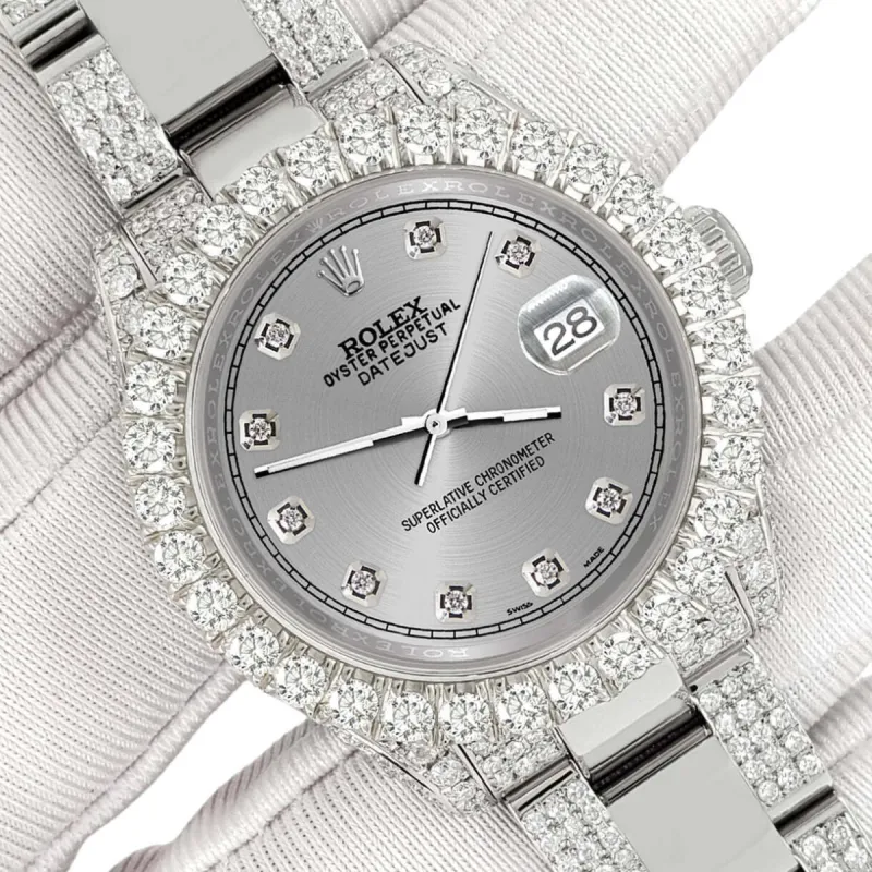 Rolex Datejust 31mm Pave 7.2ct Iced Diamond Gray Track Watch  TFJ-142508473 sold by Ruumur