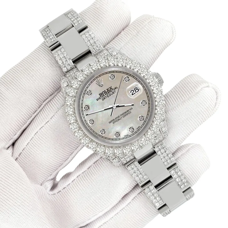 Rolex Datejust 31mm Pave 7.2ct Iced Diamond Champagne MOP Track Watch  TFJ-142508475 sold by Ruumur