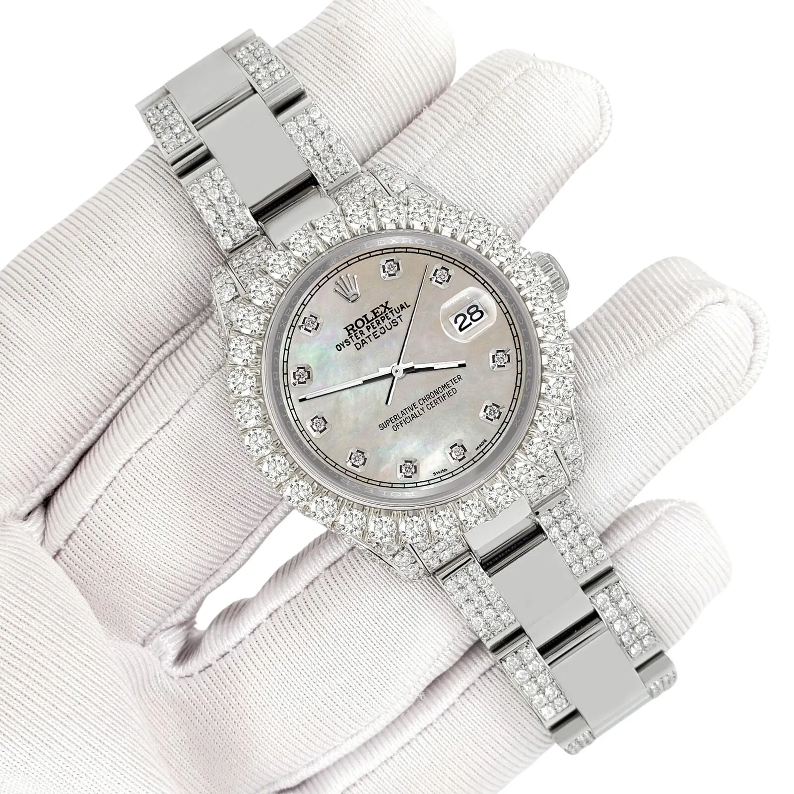 Rolex Datejust 31mm Pave 7.2ct Iced Diamond Champagne MOP Track Watch TFJ-142508475 sold by Ruumur
