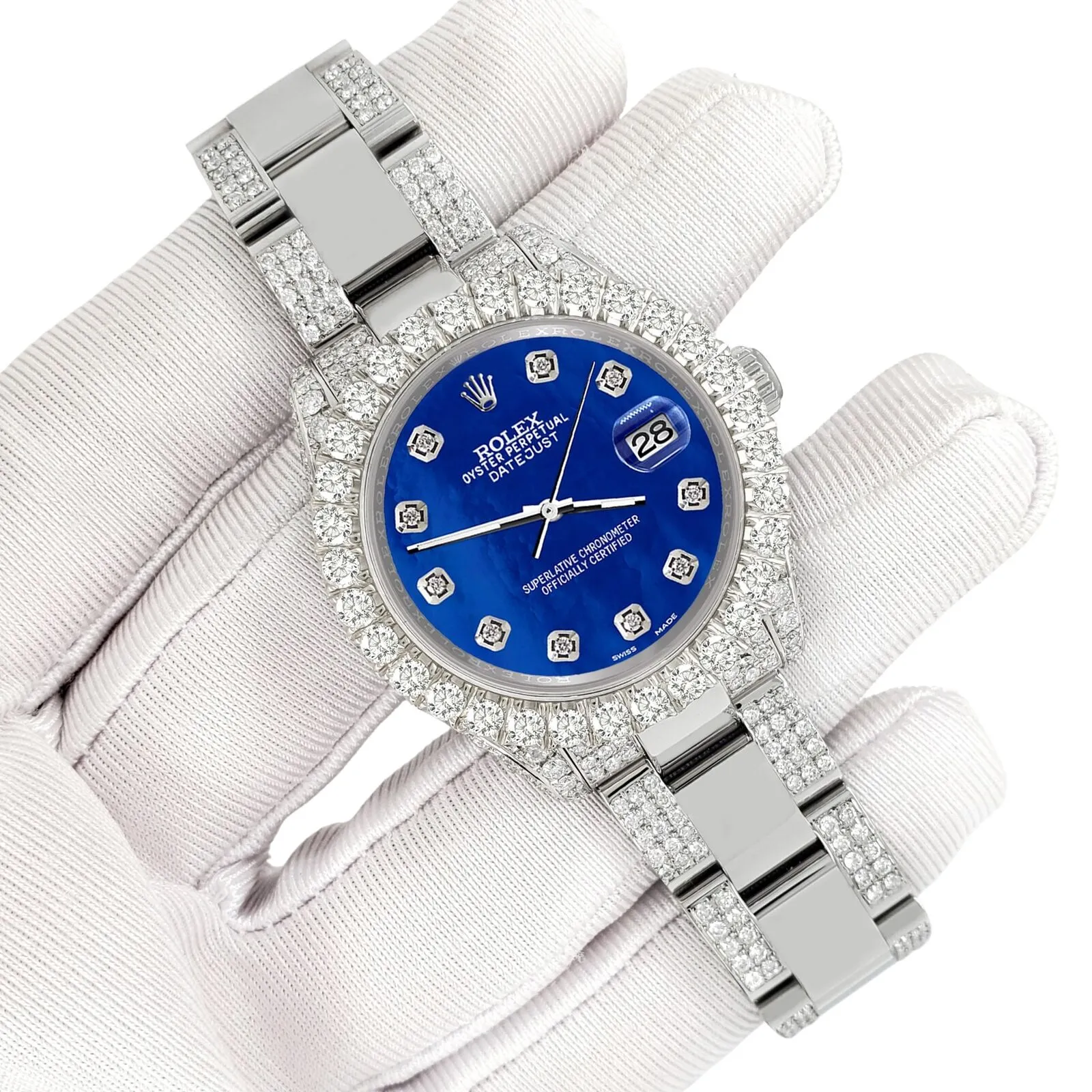 Rolex Datejust 31mm Pave 7.2ct Iced Diamond Royal Blue MOP Watch 178240 TFJ-142508417 sold by Ruumur