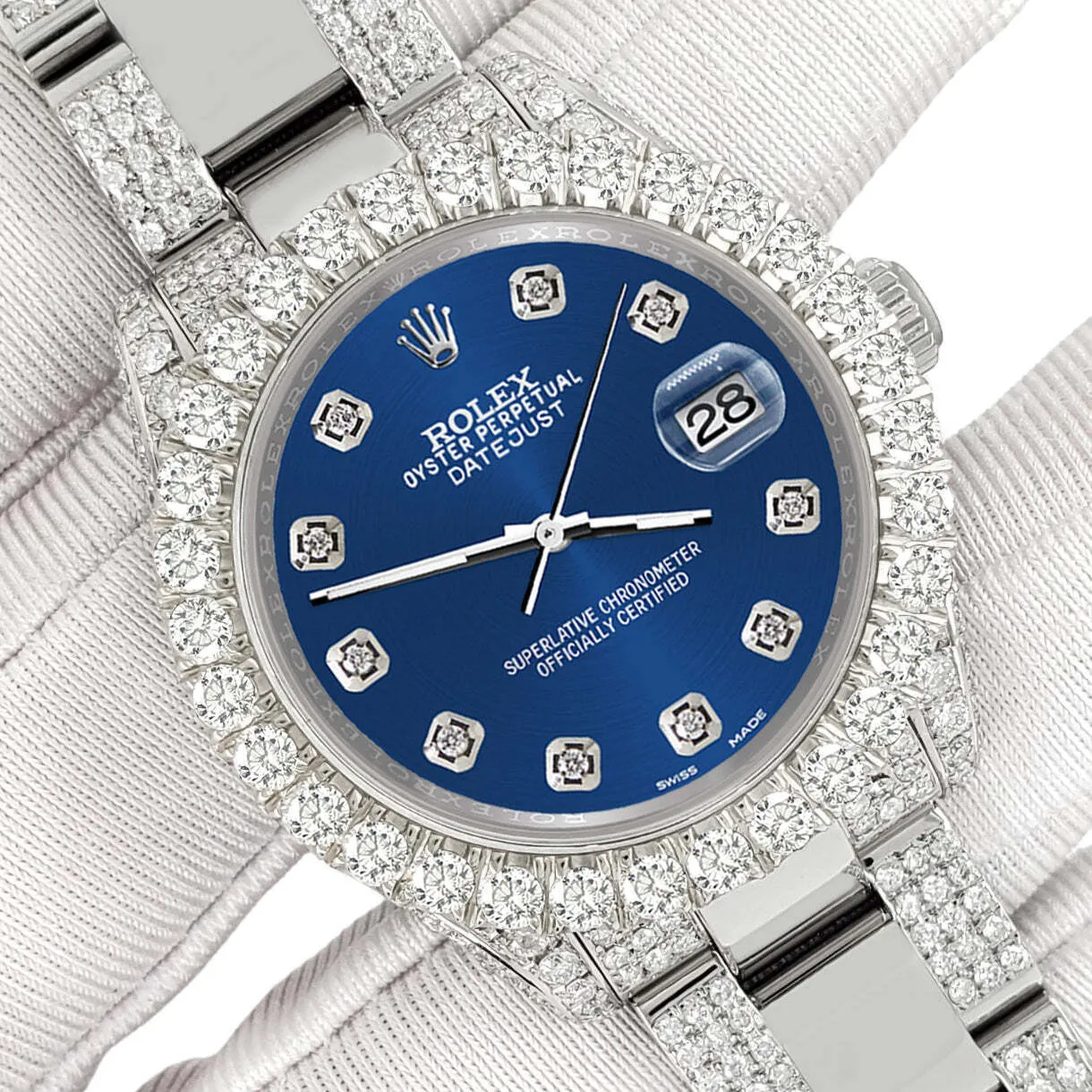 Rolex Datejust 31mm Pave 7.2ct Iced Diamond Cobalt Blue Watch 178240 TFJ-142508419 sold by Ruumur