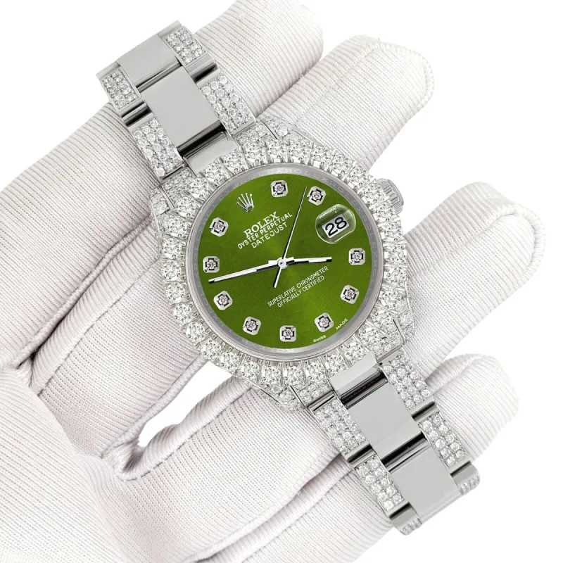 Rolex Datejust 31mm Pave 7.2ct Iced Diamond Royal Green Watch  TFJ-142508421 sold by Ruumur