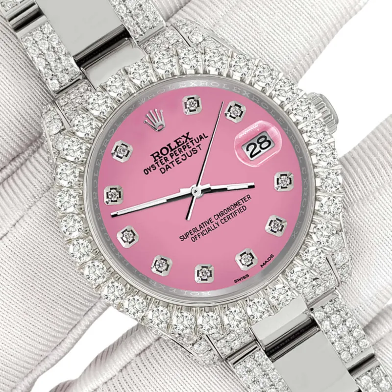 Rolex Datejust 31mm Pave 7.2ct Iced Diamond Hot Pink Watch TFJ-142508412 sold by Ruumur