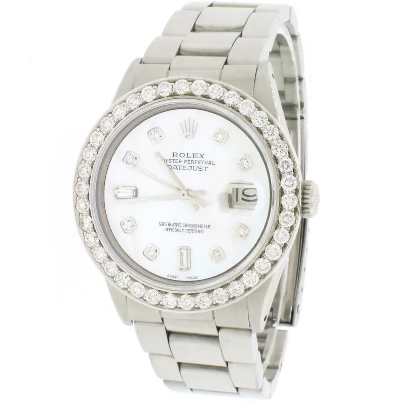 Rolex Datejust Stainless 36mm Oyster Watch w/White MOP Diamond Dial  TFJ-142508065 made by Ruumur
