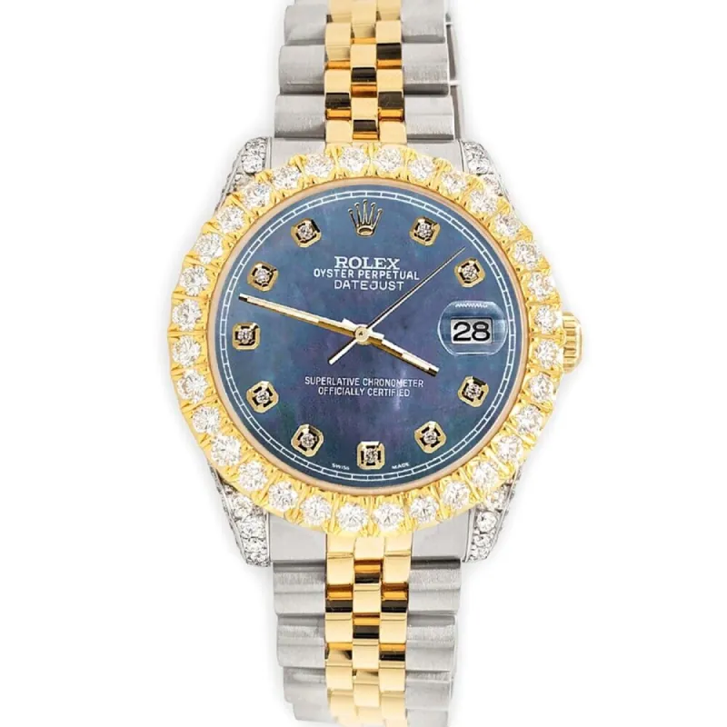 Rolex Datejust 31mm 2-Tone Watch 4.4ct Diamond Black Pearl Dial/Bezel/Case/Lugs TFJ-142508091 sold by Ruumur