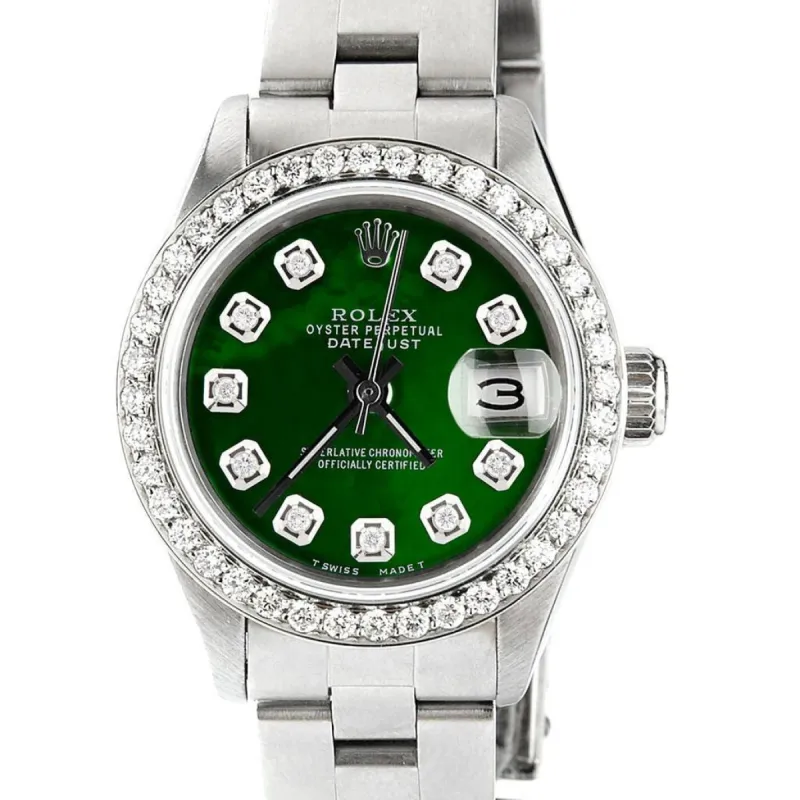 Rolex Datejust 26mm Diamond Bezel/Emerald Green MOP Dial Oyster Steel Watch TFJ-142508066 sold by Ruumur