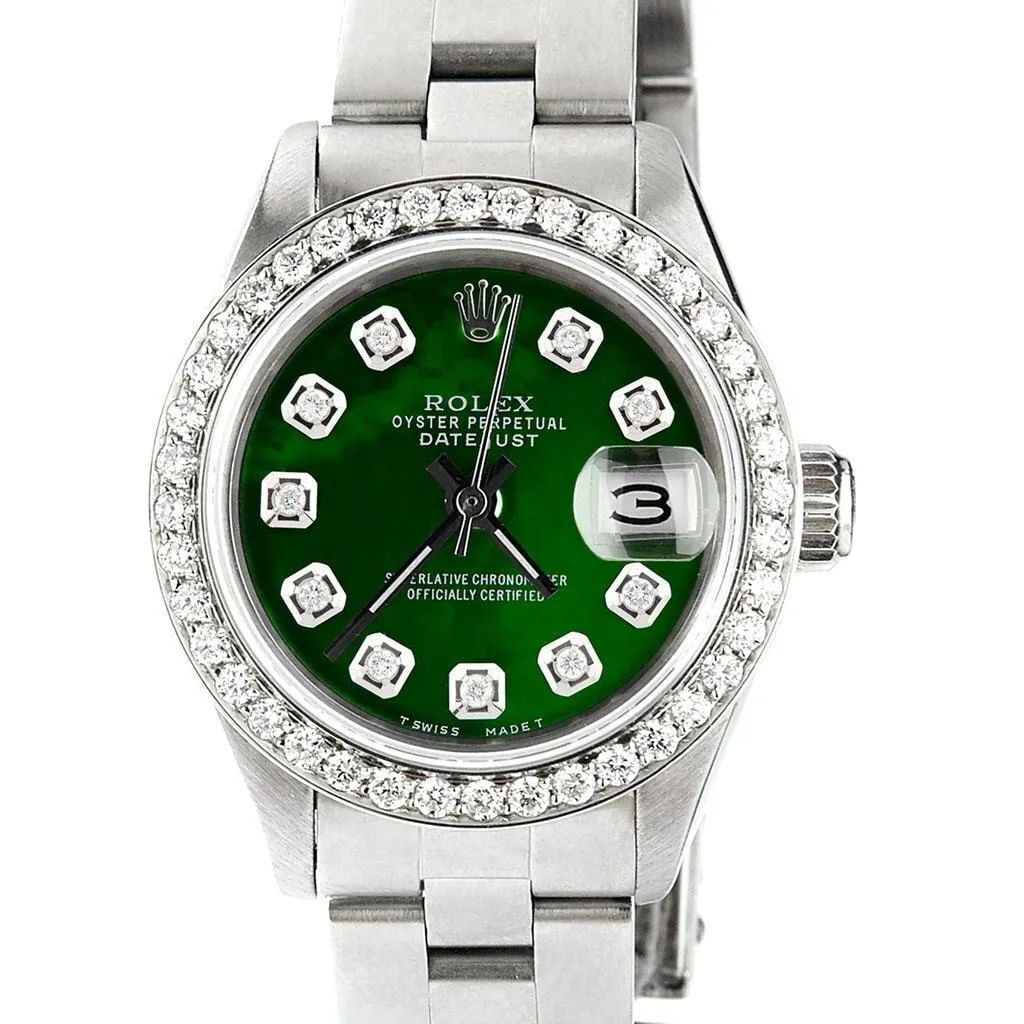 Rolex Datejust 26mm Diamond Bezel/Emerald Green MOP Dial Oyster Steel Watch TFJ-142508066 sold by Ruumur