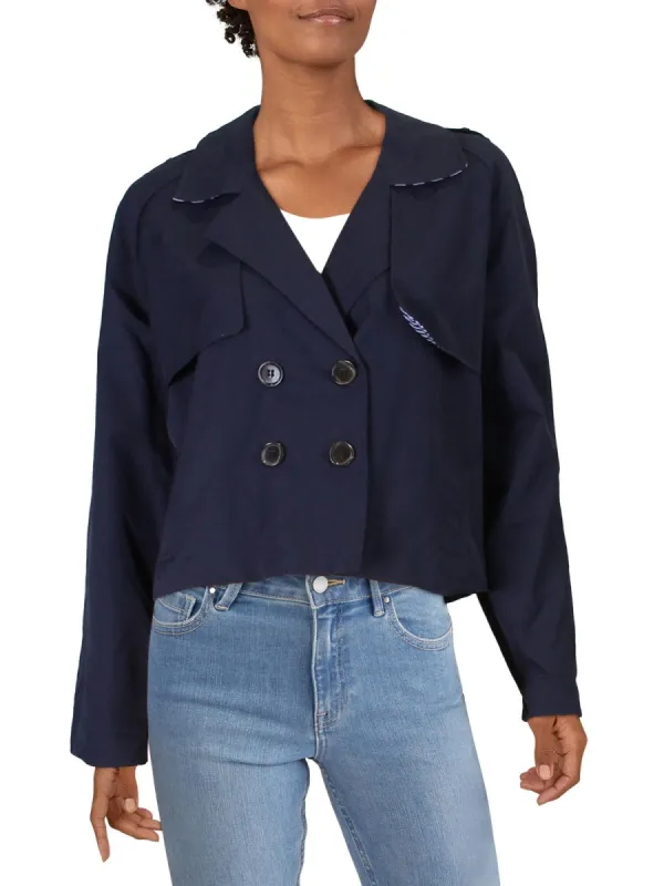Maison Jules Women's Crop Cold Weather Trench Jacket Blue Size Medium sold by Ruumur