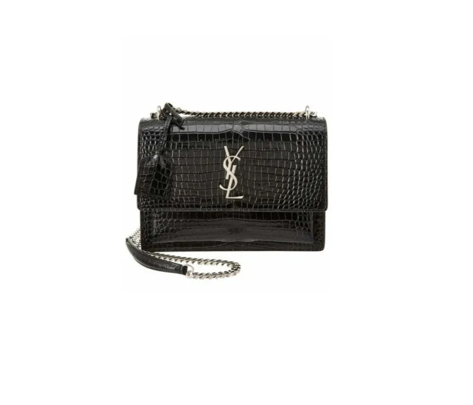 Saint Laurent Sunset Medium Bag In Crocodile-Embossed Leather - Silver sold by Ruumur