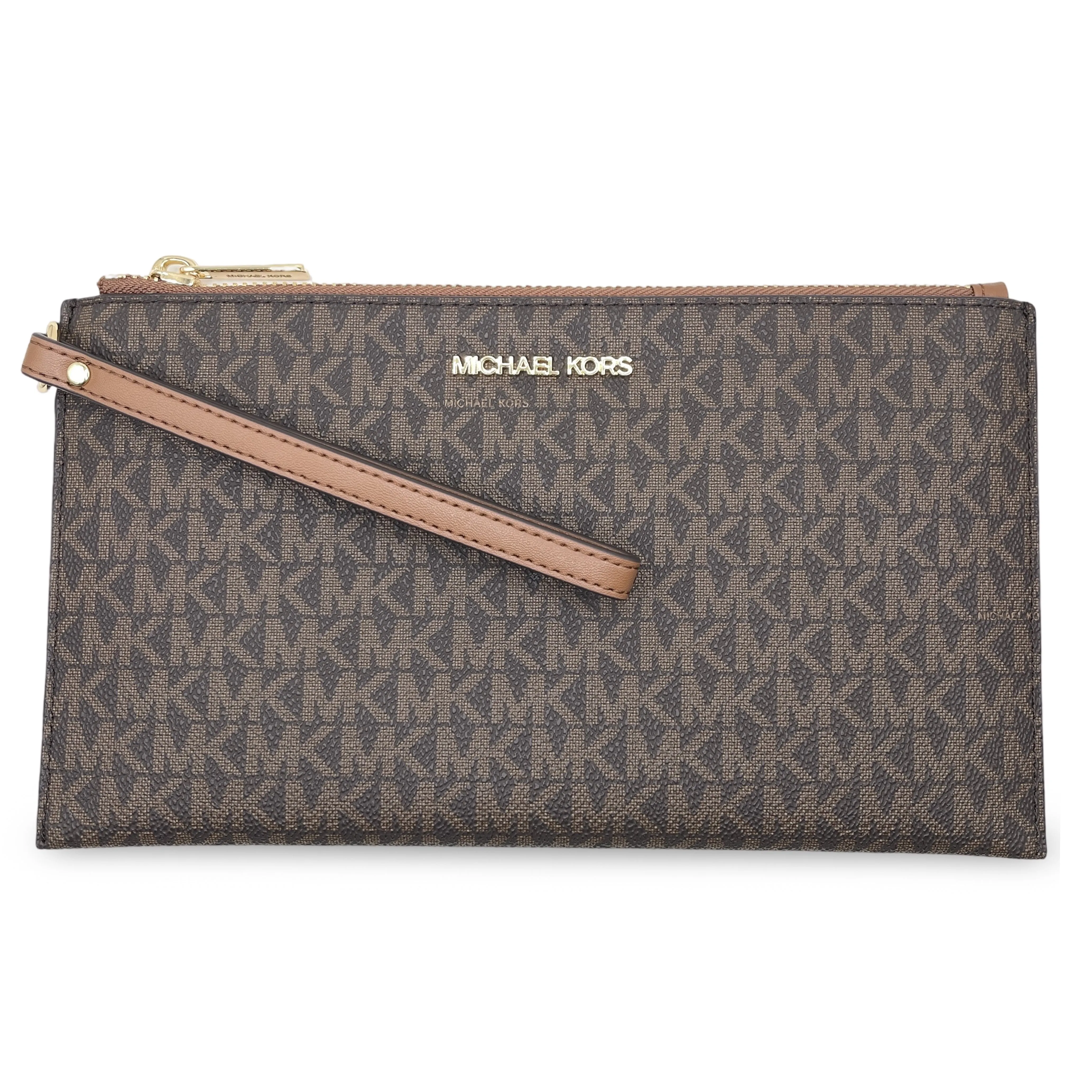 Michael Kors Women's Jet Set Travel Large Logo Print Canvas Top Zip Wristlet Pouch sold by Ruumur