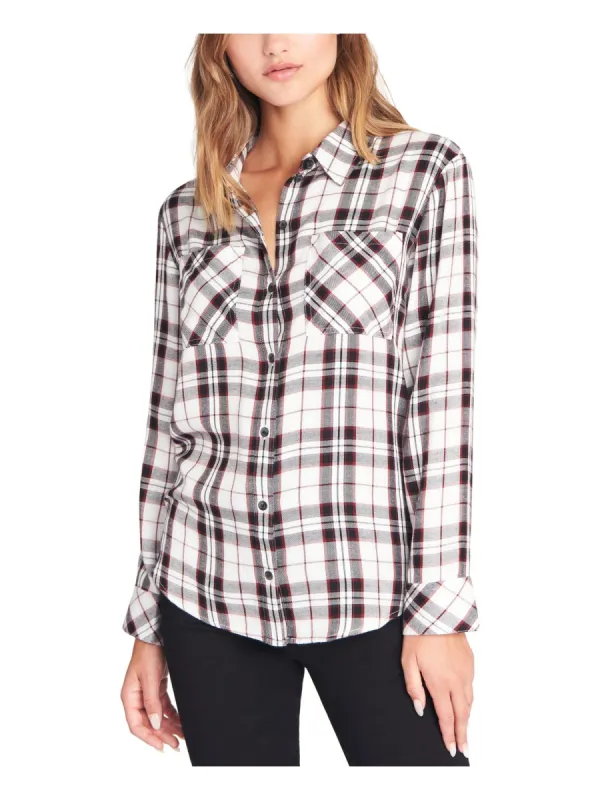 Sanctuary Women's Plaid Long Sleeve Collared Button up Top White Size Small sold by Ruumur