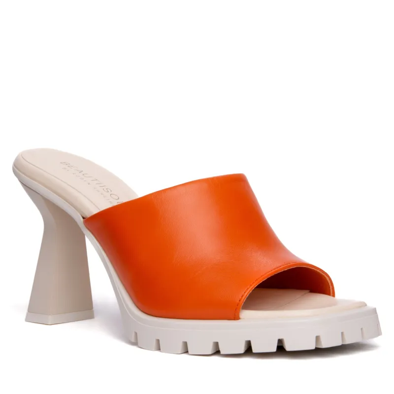Amy Orange Leather Sandal sold by Ruumur
