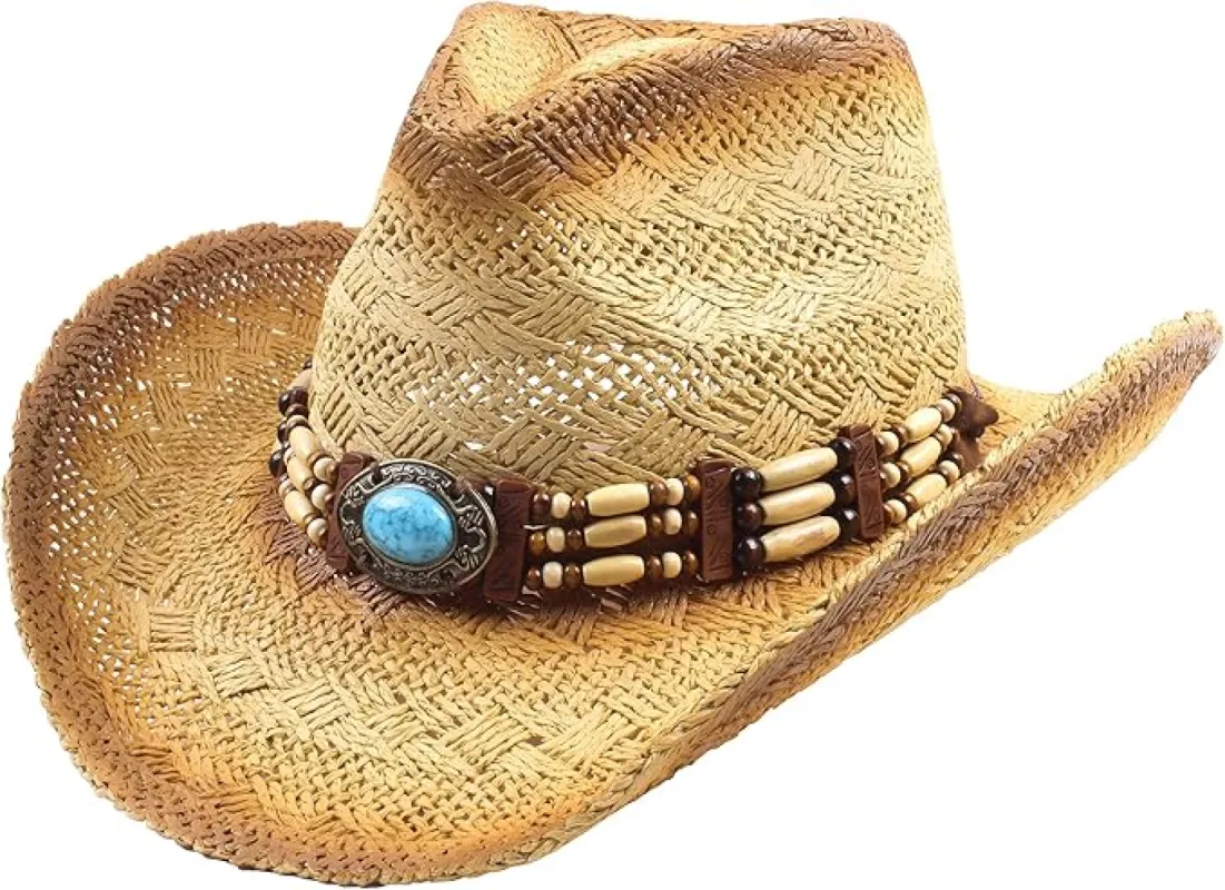 Queue Essentials Men & Women's Woven Straw Cowboy Cowgirl Hat Western Outback w/Wide Brim made by Ruumur