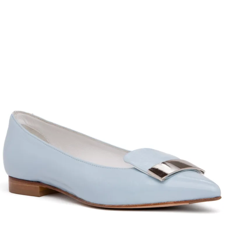Fia Sky Blue Patent Leather Flat sold by Ruumur