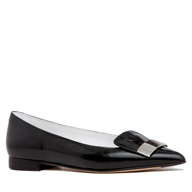 Fia Black Patent Leather Flat sold by Ruumur