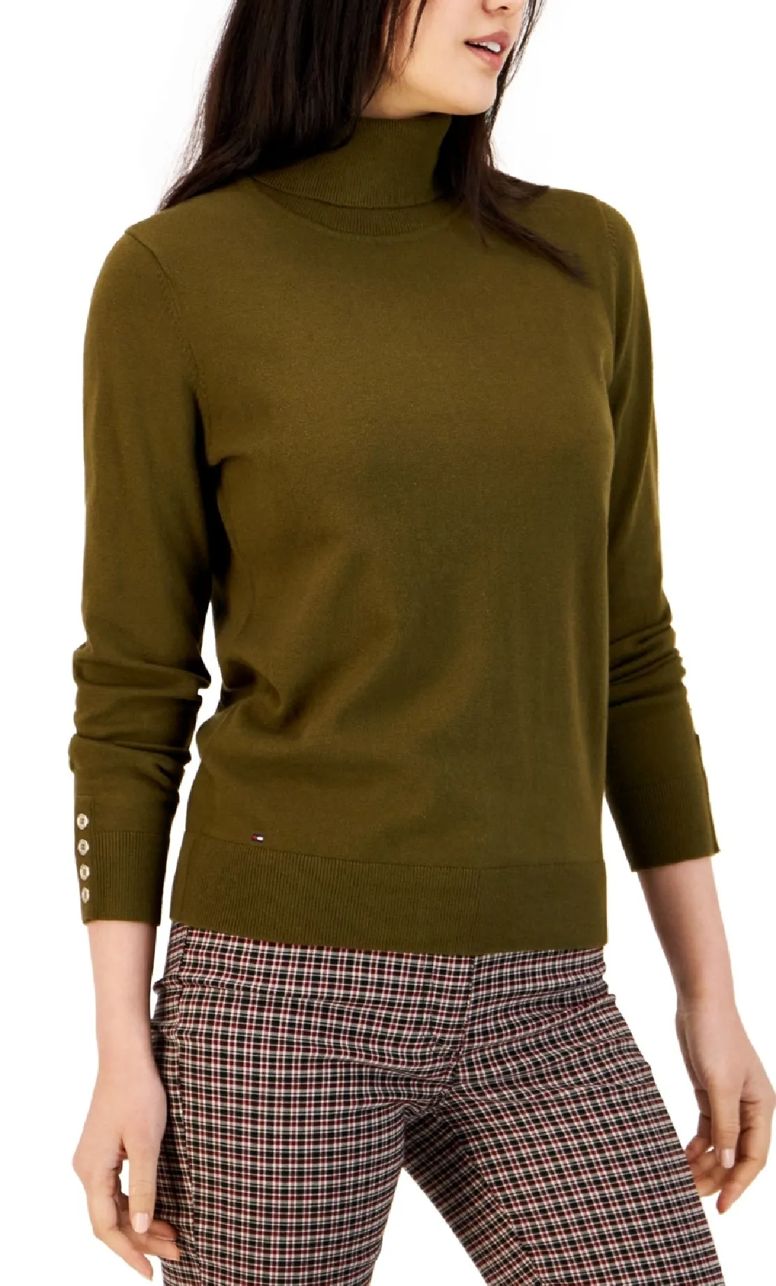 Tommy Hilfiger Women's Solid Buttoned Cuff Stella Sweater Green Size X-Small sold by Ruumur product image thumbnail 2