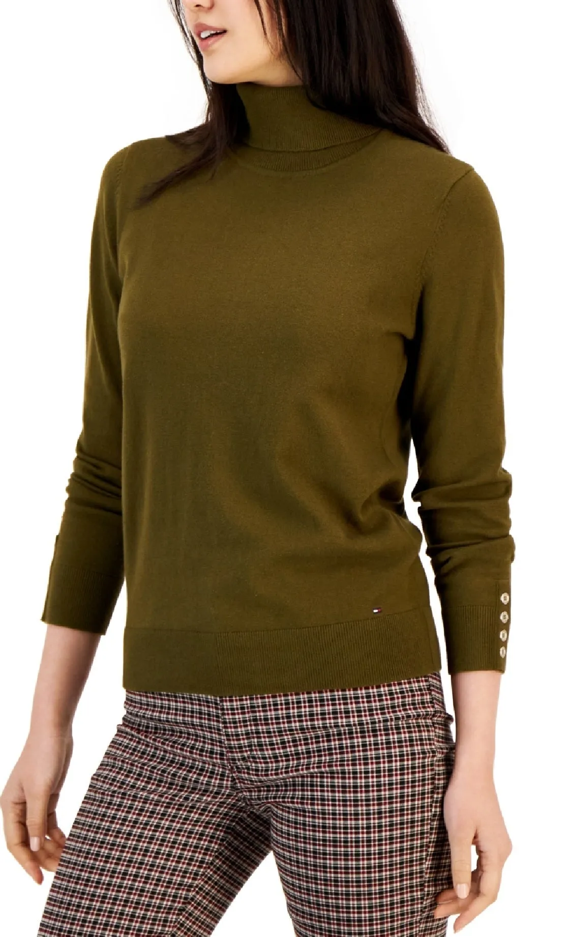 Tommy Hilfiger Women's Solid Buttoned Cuff Stella Sweater Green Size X-Small sold by Ruumur