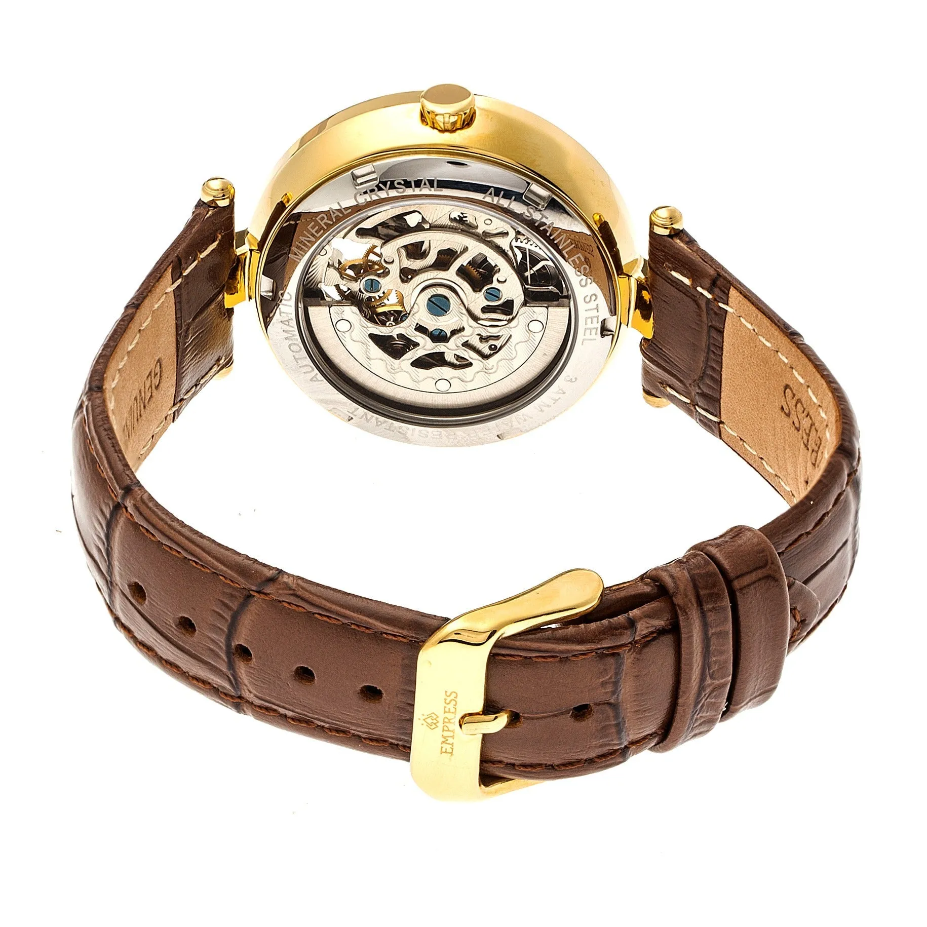 Empress Stella Automatic Semi-Skeleton MOP Leather-Band Watch - Brown/White sold by Ruumur product image thumbnail 2