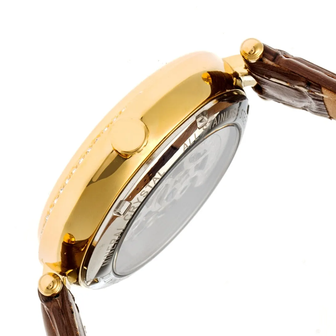 Empress Stella Automatic Semi-Skeleton MOP Leather-Band Watch - Brown/White sold by Ruumur product image thumbnail 3