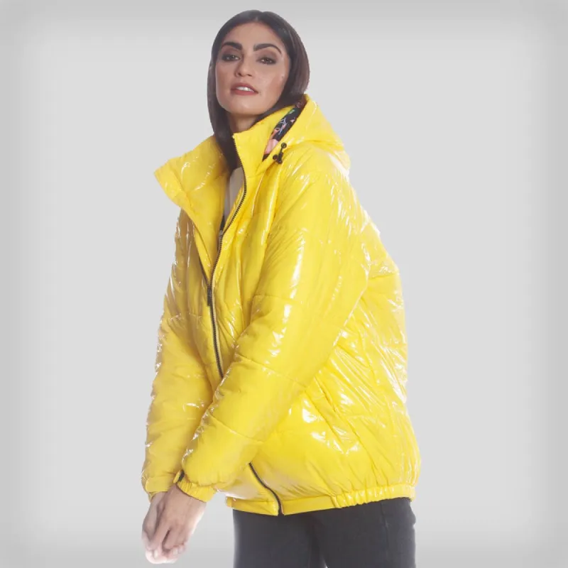 Members Only Women's Hi-Shine Chevron Quilt Puffer with Nickelodeon Mashup Print Lining Jacket sold by Ruumur