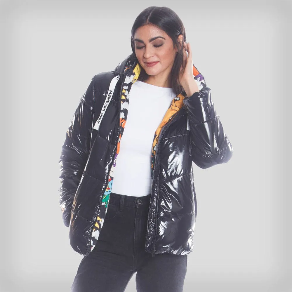 Members Only Women's Hi-Shine Chevron Quilt Puffer with Nickelodeon Mashup Print Lining Jacket sold by Ruumur product image thumbnail 3