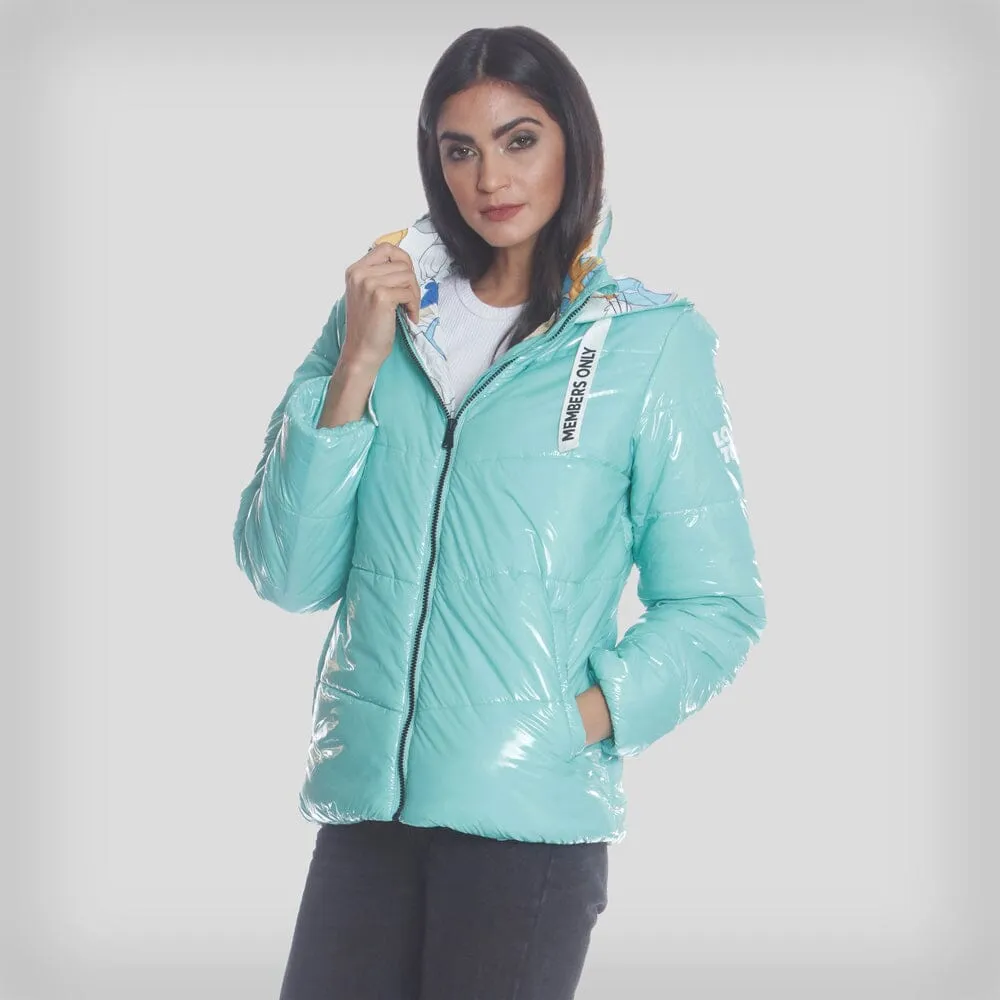 Members Only Women's Hi-Shine Chevron Quilt Puffer with Looney Tunes Mashup Print Lining sold by Ruumur product image thumbnail 2