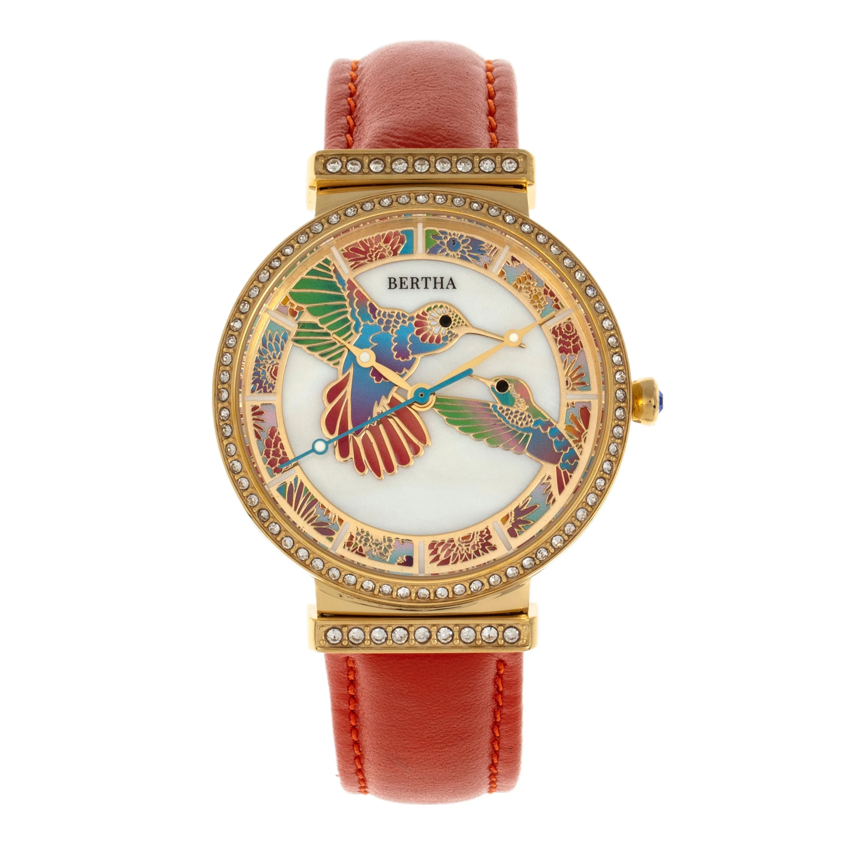 Bertha Emily Mother-Of-Pearl Leather-Band Watch - Gold/Orange sold by Ruumur