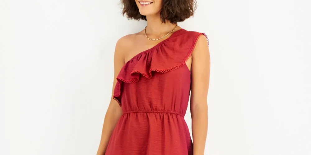 Bar III Women's One Shoulder Ruffled Hem Dress Red Size X-Large sold by Ruumur product image thumbnail 2