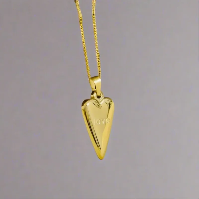 18K Gold-Plated Modern Heart Pendant Necklace with "LOVE" Engraving sold by Ruumur