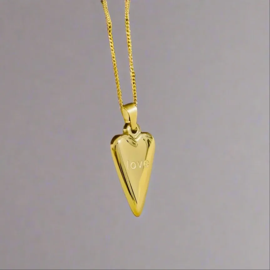 18K Gold-Plated Modern Heart Pendant Necklace with "LOVE" Engraving sold by Ruumur