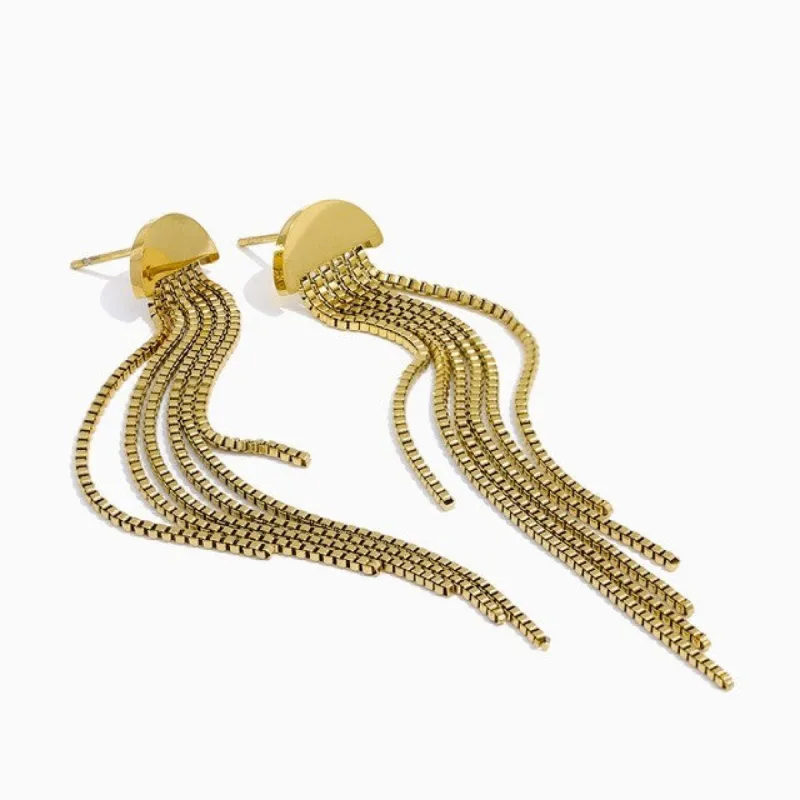 Geometric Tassel Chain Earrings made by Ruumur