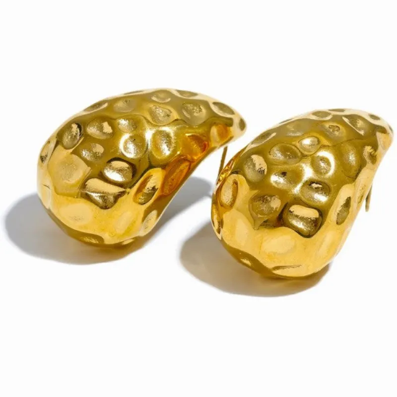 18K Gold Plated Hammered Teardrop Earrings sold by Ruumur