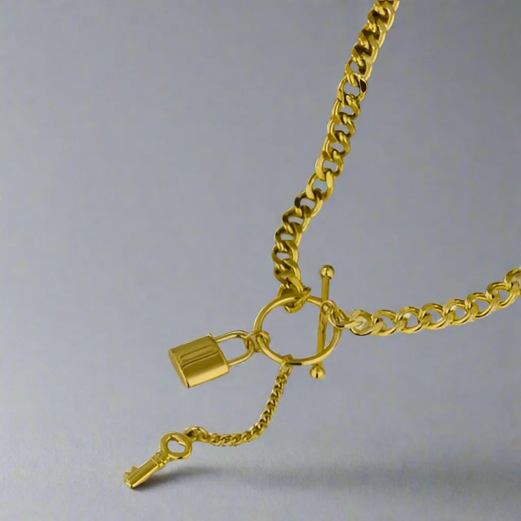 Padlock & Key Statement Necklace with Front Toggle Closure sold by Ruumur product image thumbnail 2